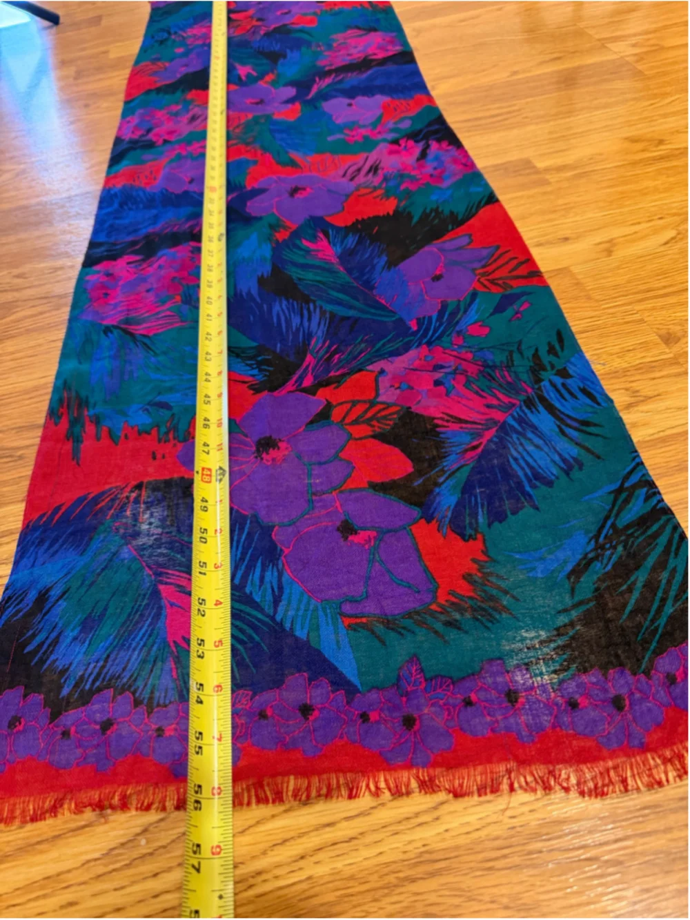 Vintage 80s 90s Jewel Tone Tropical Floral Scarf Wrap 56”